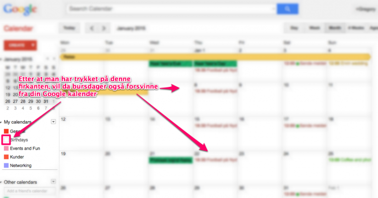 Fjerne bursdager fra Google kalender