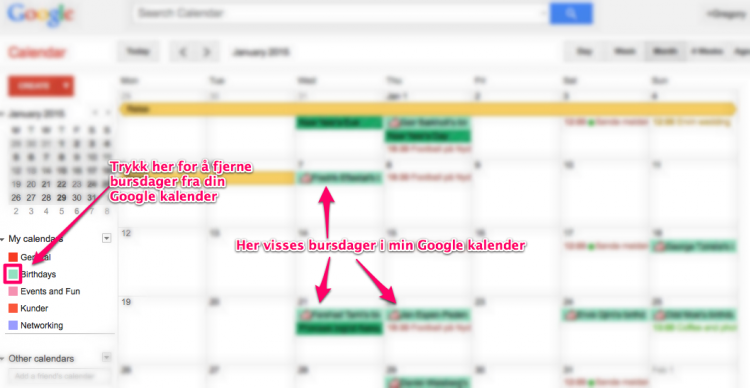 Fjerne bursdager fra Google kalender
